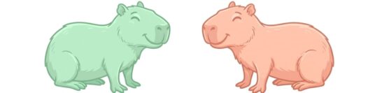 緑と赤のカビバラのイラスト